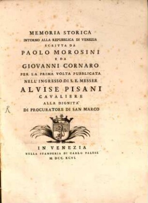 Memoria Storica Intorno Alla Republica Di Venezia