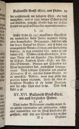 XV. XVI. Balsamisch Brust-Elixir, wie auch dergleichen Pulver.