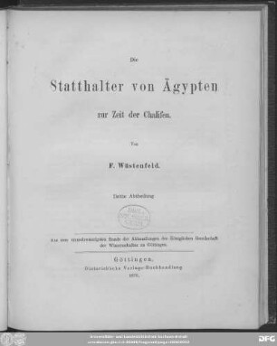 Abth. 3: Die Statthalter von Ägypten zur Zeit der Chalifen