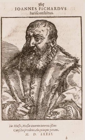 Johann Fichard : Unbekannter Holzschneider, nachTobias Stimmer: Bildnis des Frankfurter Juristen Johann Fichard (1512-1581), Holzschnitt 1581. Dresden: Kupferstich-Kabinett