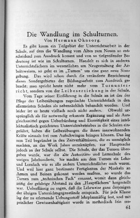 Die Wandlung im Schulturnen.