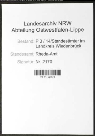 Sterberegister Standesamt Rheda-Amt