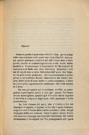 Relazione della commissione di Archeologia e Storia patria di terra d'Otranto presentata al Consiglio provinciale dal consigliere Sigismondo Castromediano