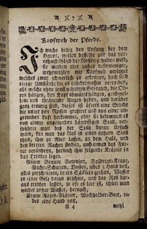 Kopfweh der Pferde. - Friefel der Roße.