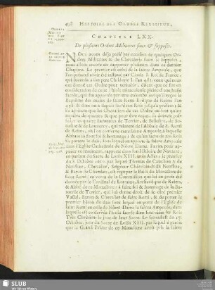 Chapitre LXX. De plusieurs Ordres Militaires faux & supposés