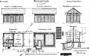 Großbottwar: Nebengebäude Aborte Grundriß,Fundament,Querschnitt,Ansichten