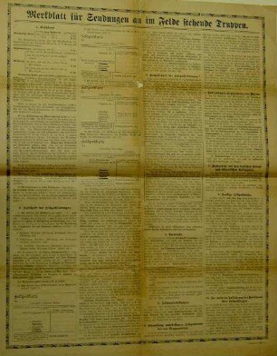 "Merkblatt für Sendungen an im Felde stehende Truppen"