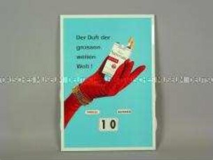 Dauerkalender mit Werbeaufdruck für "Peter Stuyvesant"-Zigaretten (Motiv: Hand mit Handschuh)