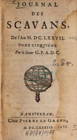 Journal des sçavans. 1677 (1683) = T. 5