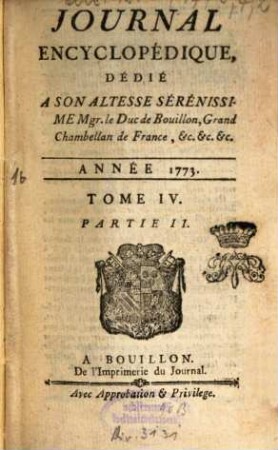 Journal encyclopédique ou universel. 1773, 4