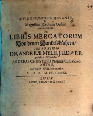 De libris mercatorum, von denen Handelsbüchern