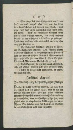 Zwölftes Kapitel. Die Wiederholung der sonntäglichen Predigt