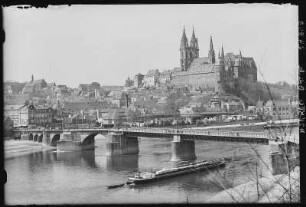 Meißen. Albrechtsburg u. Dom - Elbbrücke m. Lastkahn