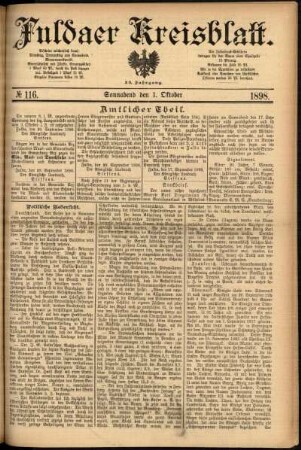 Erste Ausgabe vom Samstag, den 01. Oktober 1898.