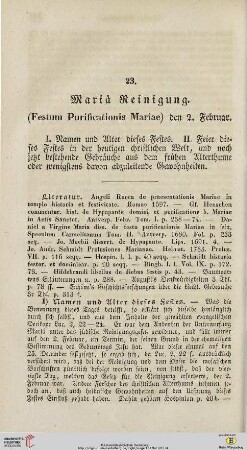 23. Mariä Reinigung. (Festum Purificationis Mariae) den 2. Februar