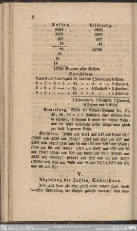 V. Abziehung der Zahlen, Subtrahiren