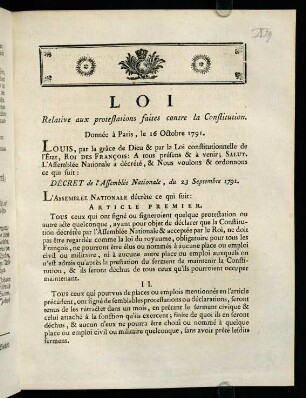 1-4, Loi Relative aux protestations faites contre la Constitution
