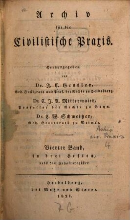 Archiv für die civilistische Praxis. 4. 1821