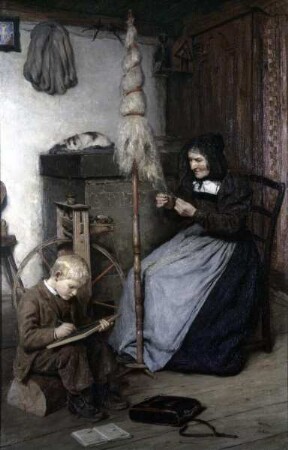 Großmutter am Spinnrad