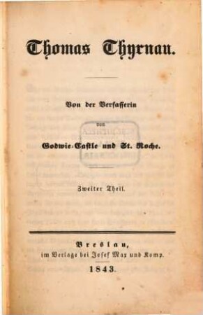 Thomas Thyrnau : von der Verfasserin von Godwie-Castle und St. Roche. 2. Theil