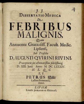 Dissertatio Medica De Febribus Malignis