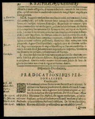 Disputatio Duodecima, De Praedicationibus Personalibus.
