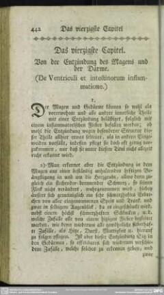 Das vierzigste Capitel. Von der Entzündung des Magens und der Därme. (De Ventriculi et intestinorum inflammatione.)