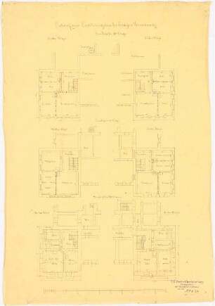 Schloss Glumbowitz Erweiterung: Grundriss Souterrain, 1. und 2. Obergeschoss; Maßstabsleiste