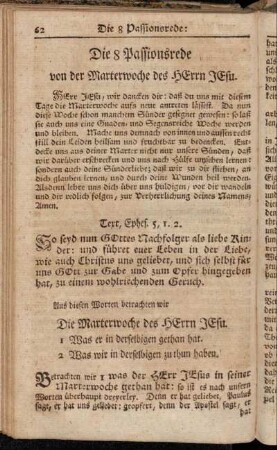 Die 8 Passionsrede von der Marterwoche des Herrn Jesu.