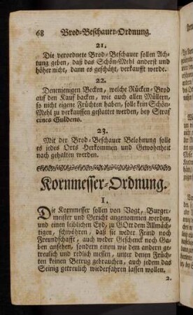 68-72, Kornmesser-Ordnung. - Beschluss.