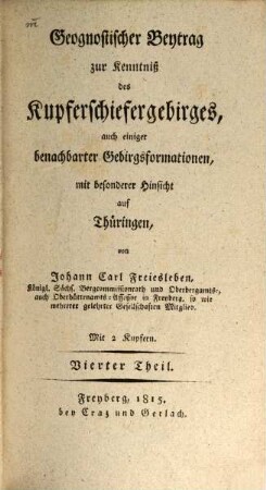 Geognostischer Beytrag zur Kenntnis des Kupferschiefergebirges : mit besonderer Hinsicht auf einen Theil der Grafschaft Mannsfeld und Thüringens, 4