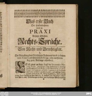 Das erste Buch Der sonderbahren Und in Praxi Anjetzo üblichen Rechts-Sprüche.
