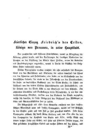 Feierlicher Einzug Friedrich's des Ersten, Königs von Preussen, in seine Hauptstadt