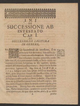 De Successione Ab Intestato. Cap. I. De Successione Legitima In Genere.