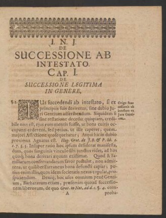 De Successione Ab Intestato. Cap. I. De Successione Legitima In Genere.