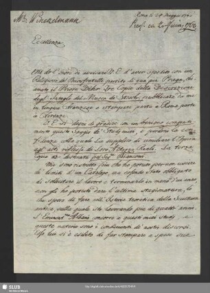 Mscr.Dresd.App.3140,3. - Eigenh. Brief von Johann Joachim Winckelmann an Graf Wackerbarth-Salmour, Rom, 24.05.1760
