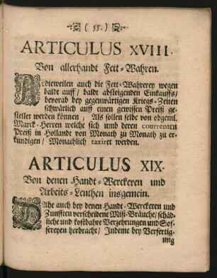 Articulus XVIII. Von allerhandt Fett-Wahren.