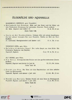 Ölgemälde und Aquarelle (Nr. 1-85)
