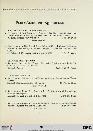 Ölgemälde und Aquarelle (Nr. 1-85)