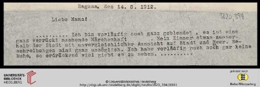 Heid. Hs. 3820,394: Brief von Emil Lask an seine Mutter