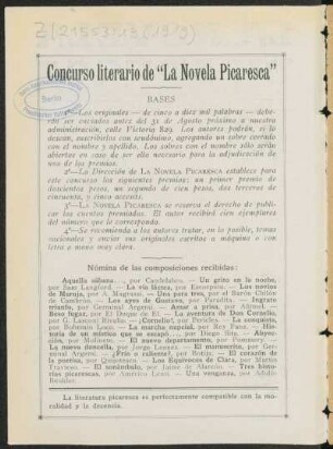 Concurso literario de "La novela picaresca"