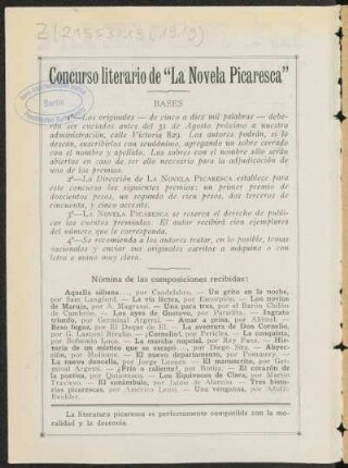 Concurso literario de "La novela picaresca"