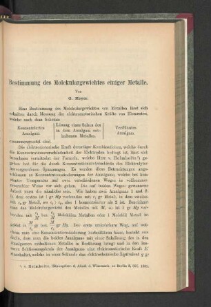 Bestimmung des Molekulargewichtes einiger Metalle.