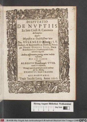 Disputatio De Nuptiis : Ex Iure Civili & Canonico desumpta