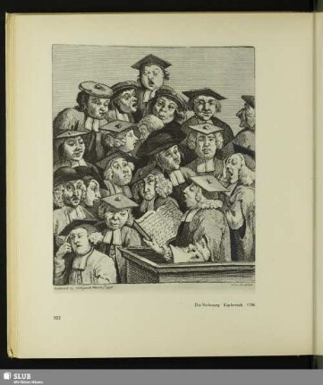 Die Vorlesung. Kupferstich, 1736