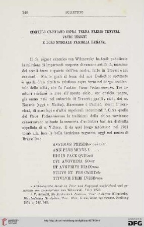 Cimitero cristiano sopra terra presso Treveri: Vetri insigni e loro speciale famiglia Renana