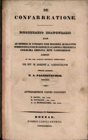 De confarreatione : disertatio inauguralis