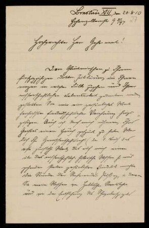 Brief von Felix Vierhaus an Otto von Gierke, Breslau, 20.8.1910