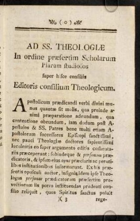 3r-5r, Ad SS. Theologiae In ordine praesertim Scholarum ...