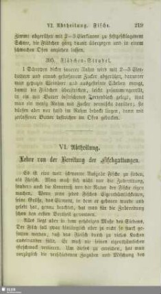 VI. Abtheilung. Lehre von der Bereitung der Fischgattungen